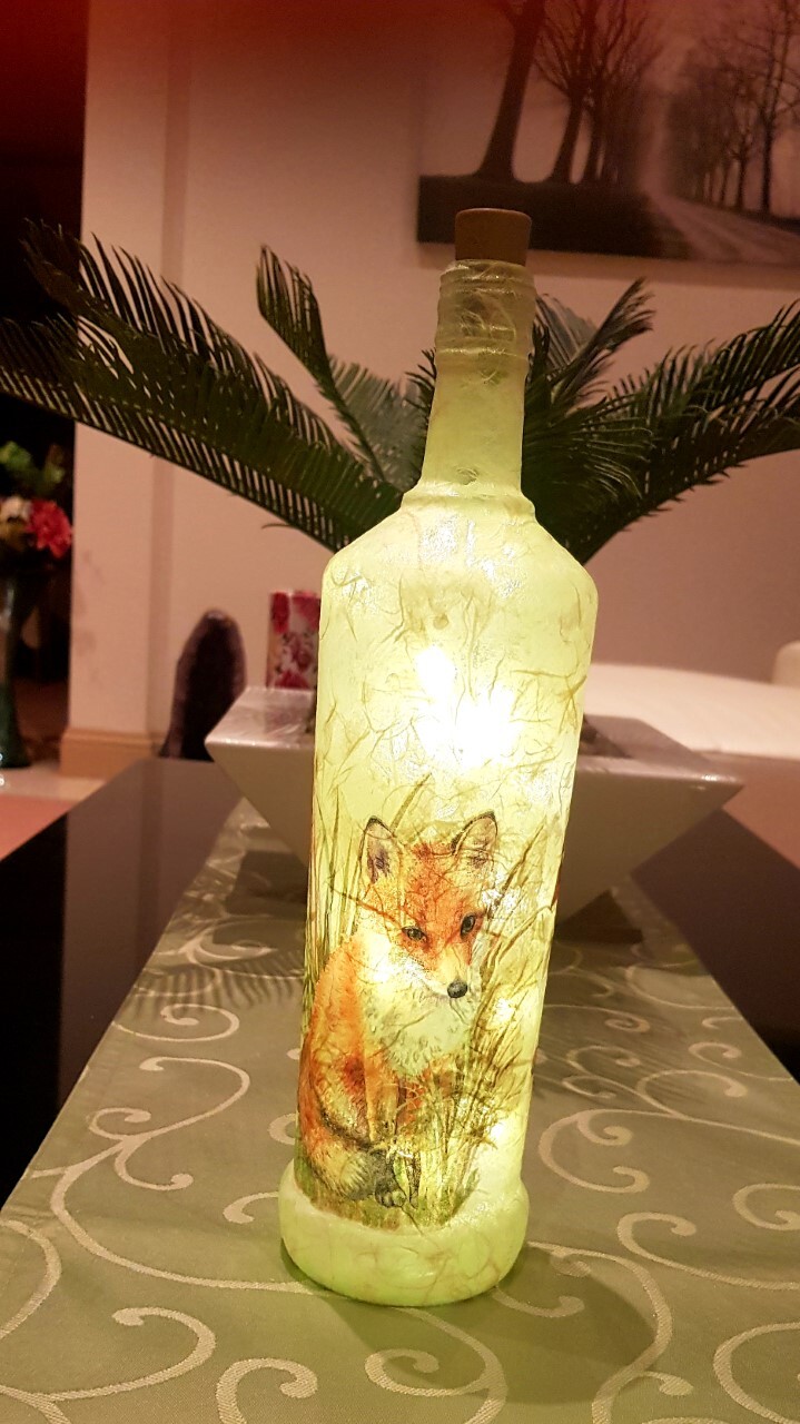 Hand Decorated Fox Light Up Bottle – Unique Gift for Animal Lovers