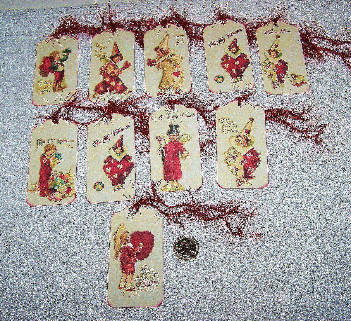 10~Valentine Day~Vintage~Pierrot~Clown~Costume~Linen Cardstock~Gift~Hang~Tags