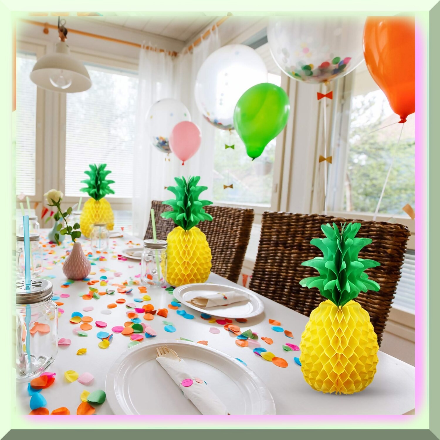 Pineapple Party Decorations with Honeycomb Centerpieces
