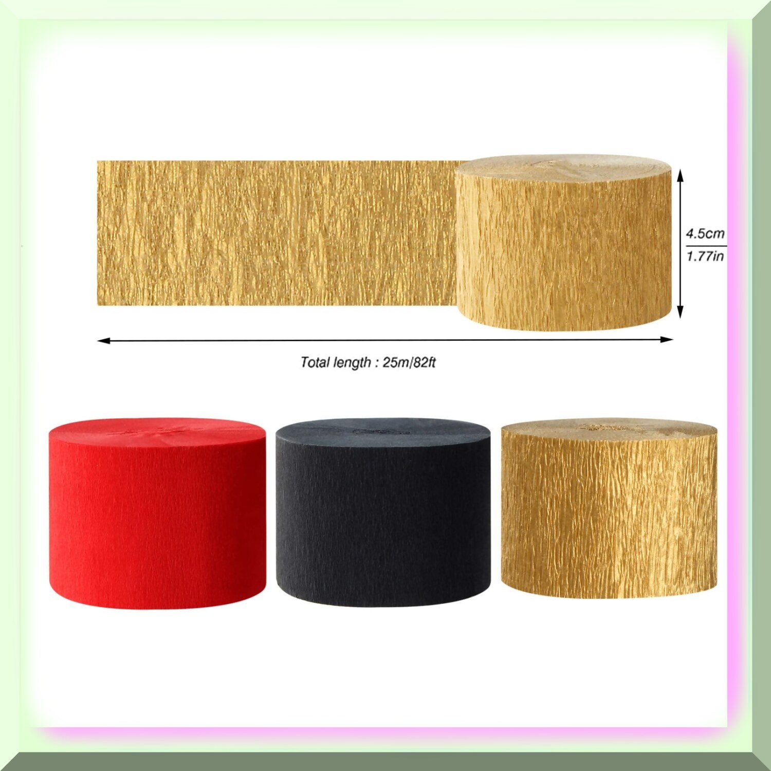 Red Black Gold Crepe Paper Streamers 9 Rolls