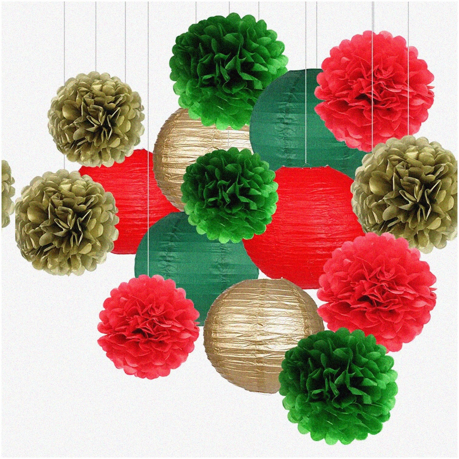 Festive Red Green Gold Hanging Paper Decorations
