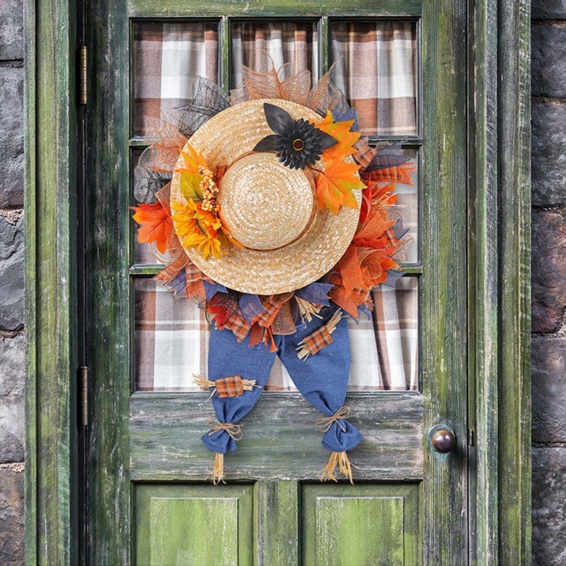 Festives Theme Door Wreath Accessories Straw Hat Garlands for Indoor Outdoor