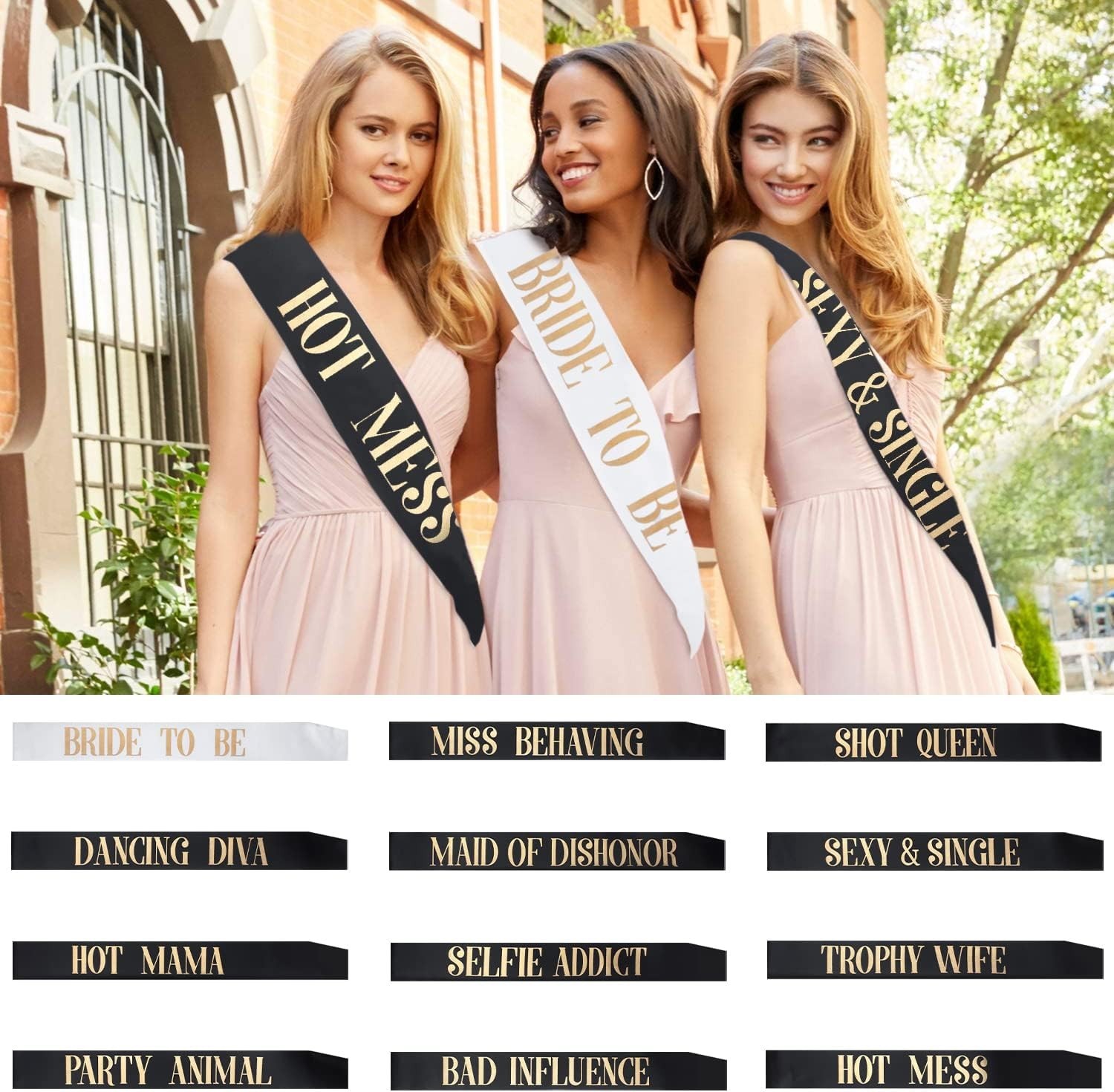 Bachelorette Party Sashes 12 Pack Bride To Be Bride Tribe Satin Black Rose Gold