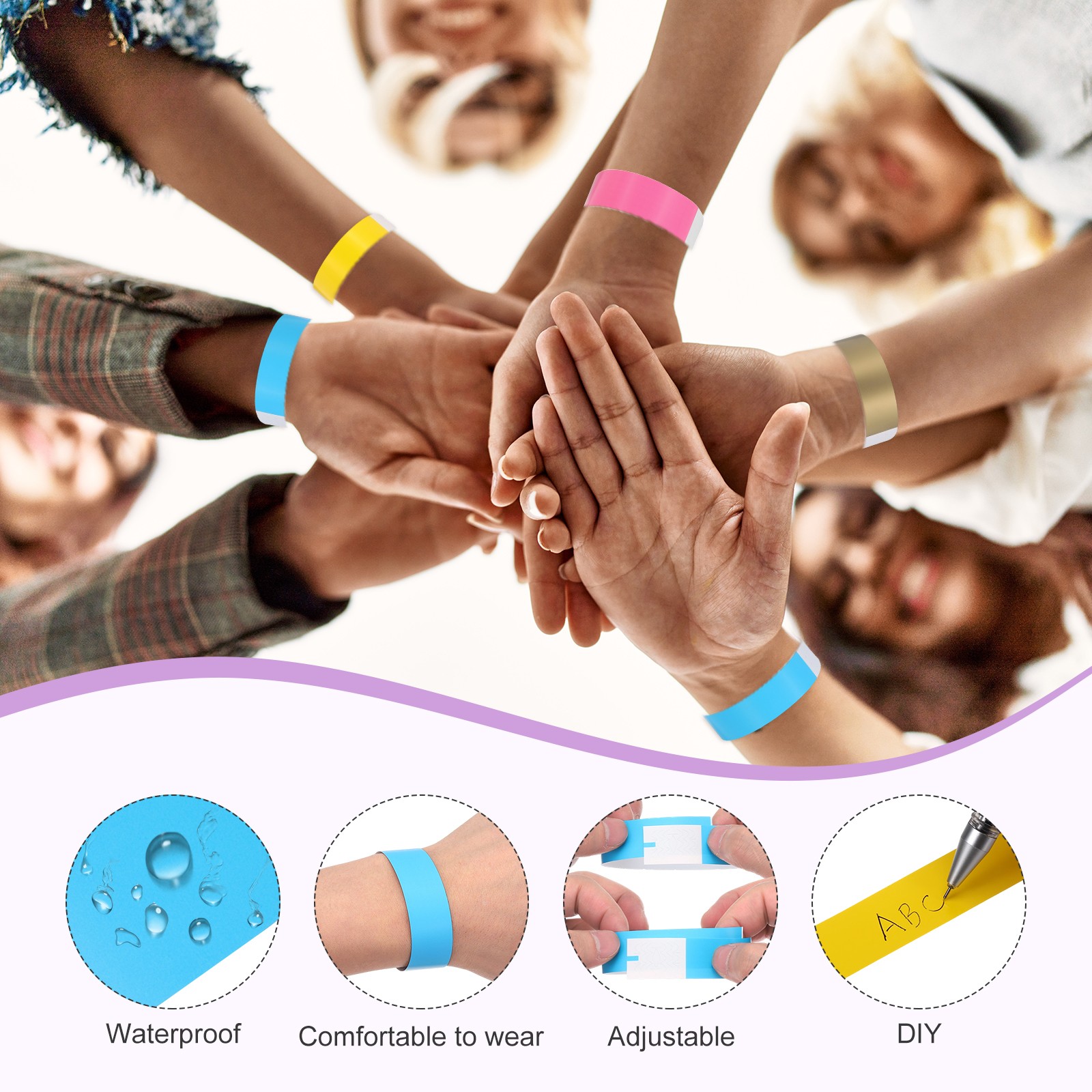 100Pcs Paper Wristbands for Events Waterproof Hand Bands Neon Green