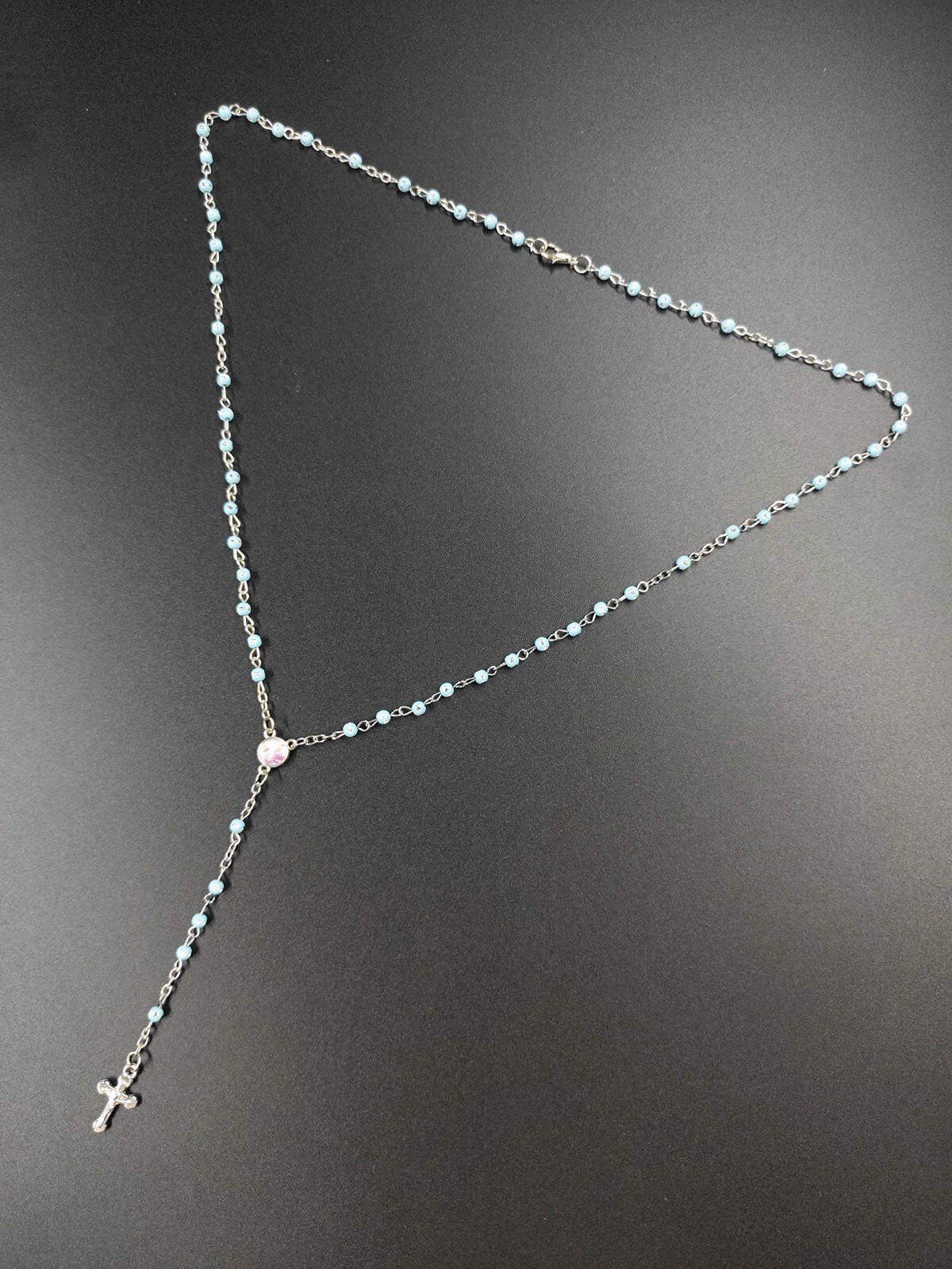 US 12pcs Blue Beaded Rosary Necklace in Wishing Bottle Bag Gifts for Guests