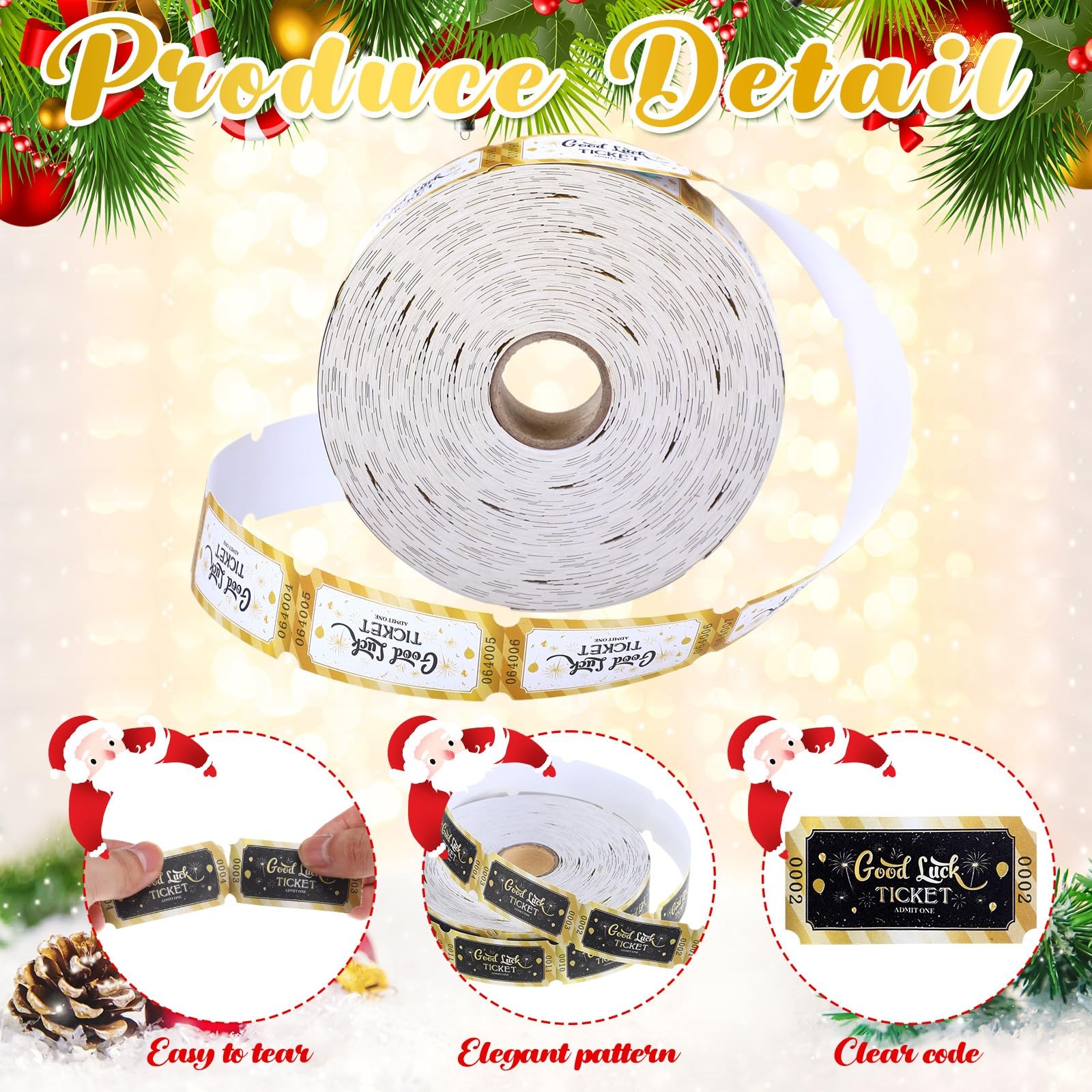1000 Pcs 2026 New Year White Golden Single Roll Numbered Raffle Tickets Lot