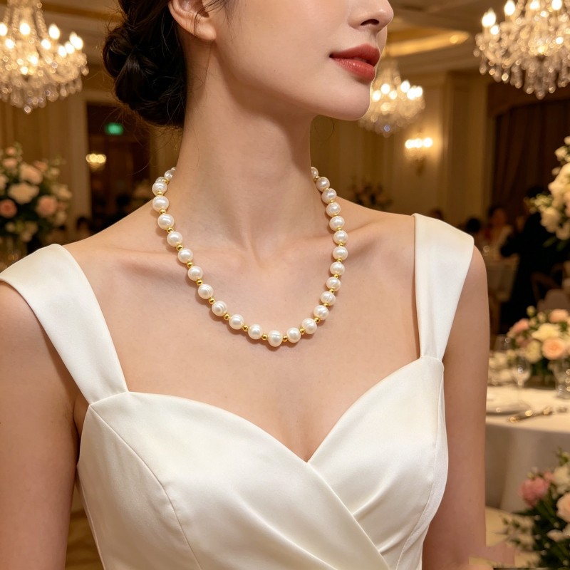 9-10mm White Natural Freshwater Pearl Necklace Bracelet Earring 18/7.5″ Gift