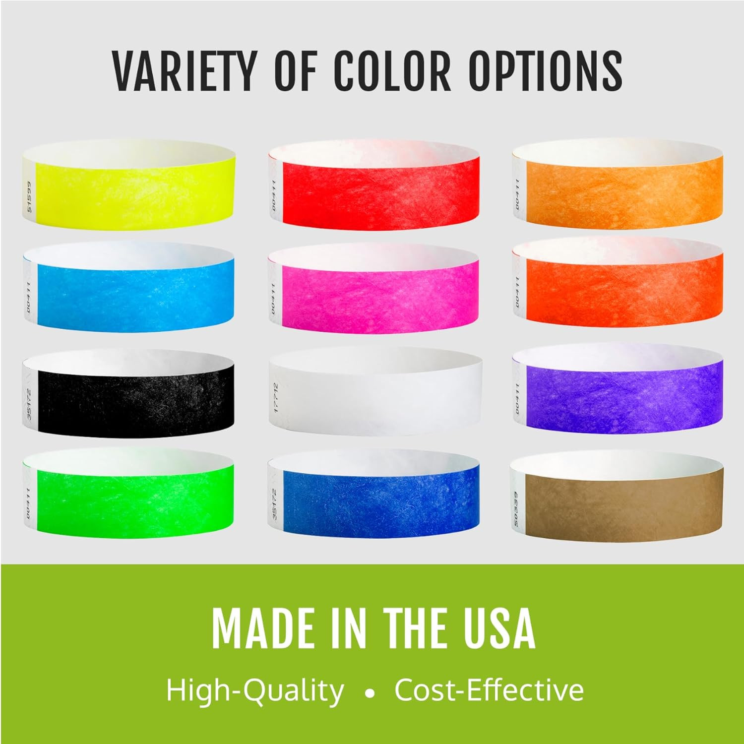 10,000 Wristco Tyvek Wristbands for Events – 5-Color Variety Pack – Tamper-Proof