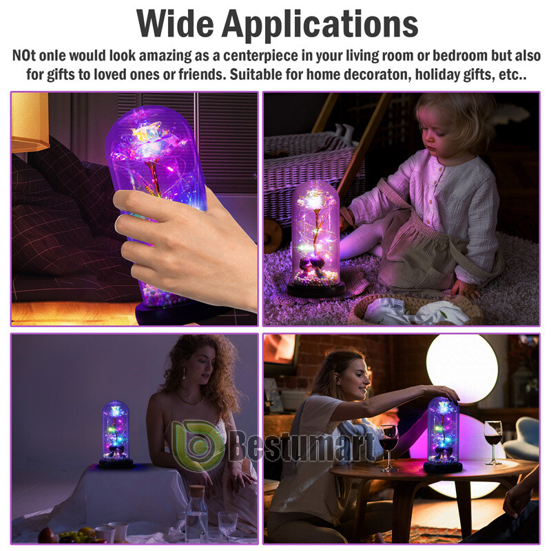 Crystal Eternal Galaxy Rose Flower LED Light Glass In Dome Gifts for Her Lovers