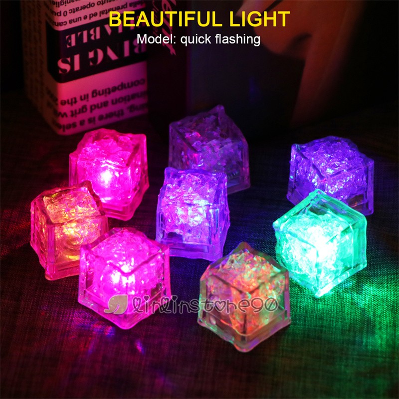 LOT Reusable Water RGB Flash Light Up LED Ice Cube Color Changing Party Luminous