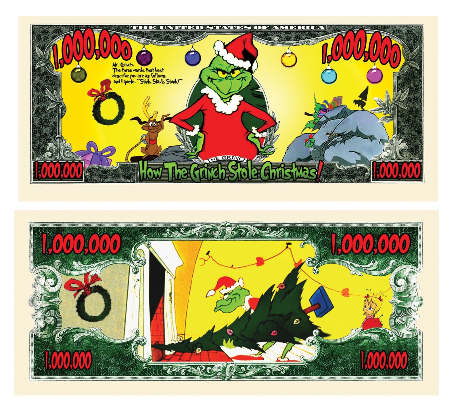 1000 TOTAL – The Grinch Million Dollar Christmas Bills – Put in Holiday Cards