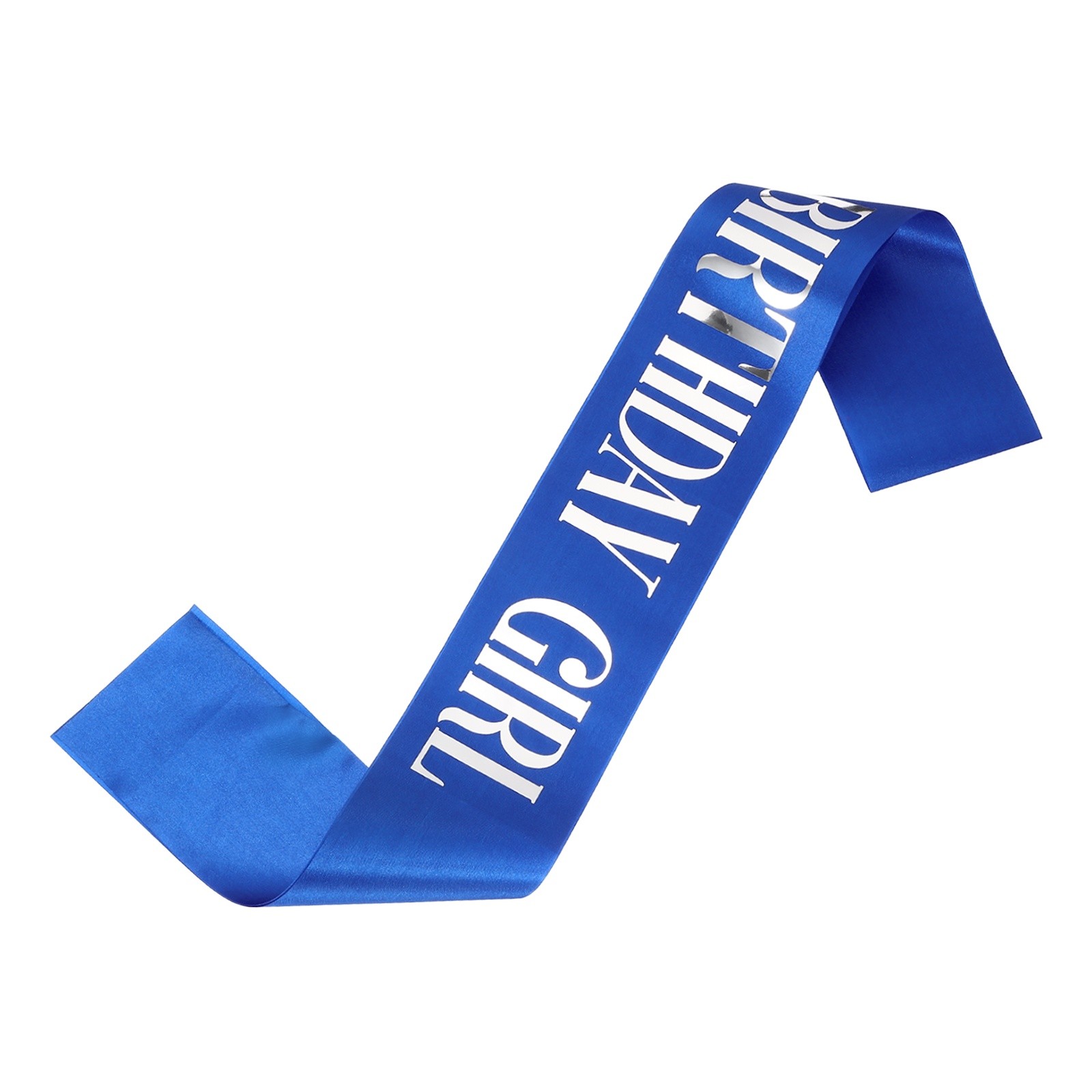 Birthday Girls Sash with Pin Silver Lettering for Birthday Party Cobalt Blue