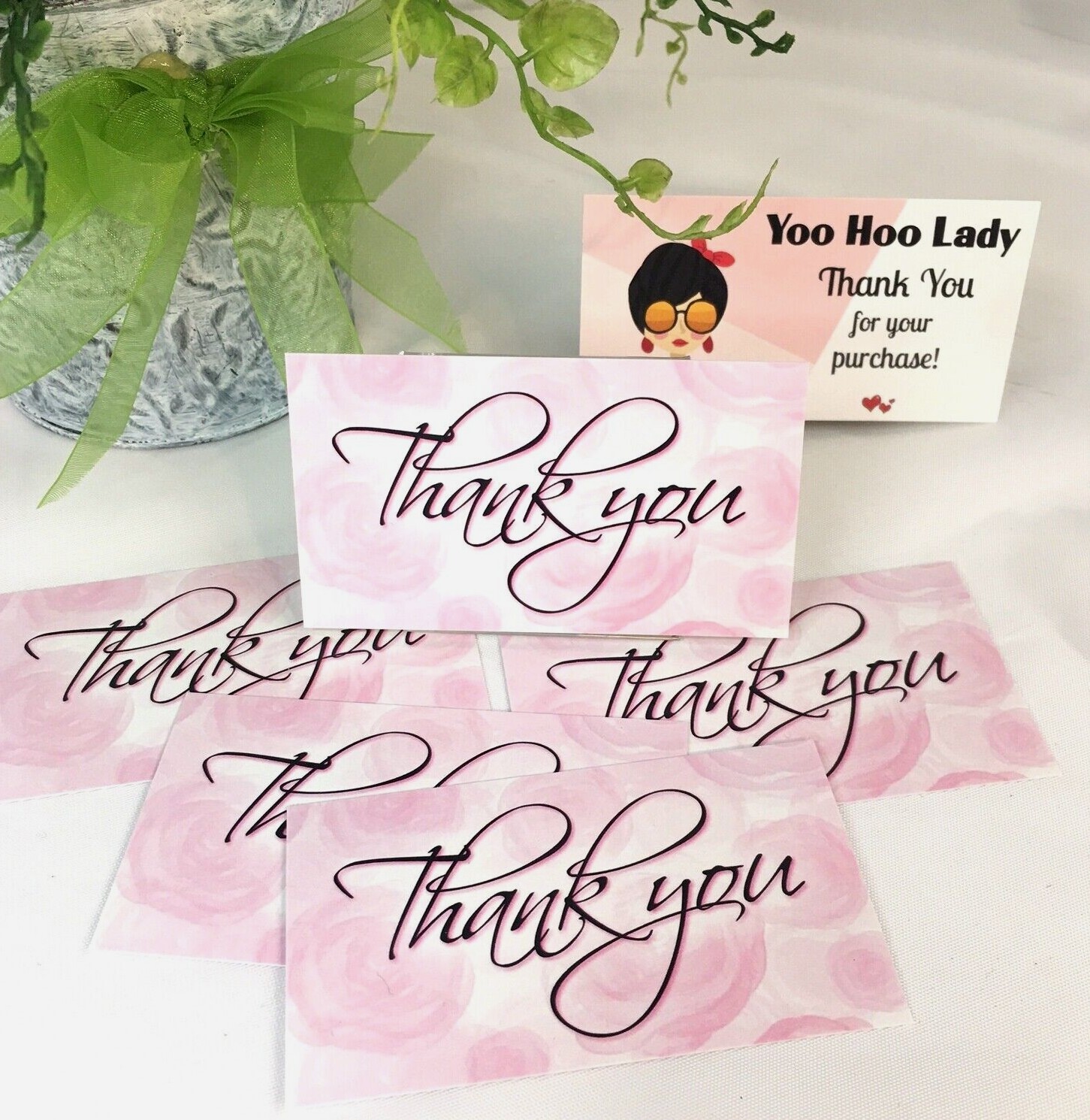Thank You Business Cards Thank You Stickers, Pink Roses, Mini Cards, Gift Tags