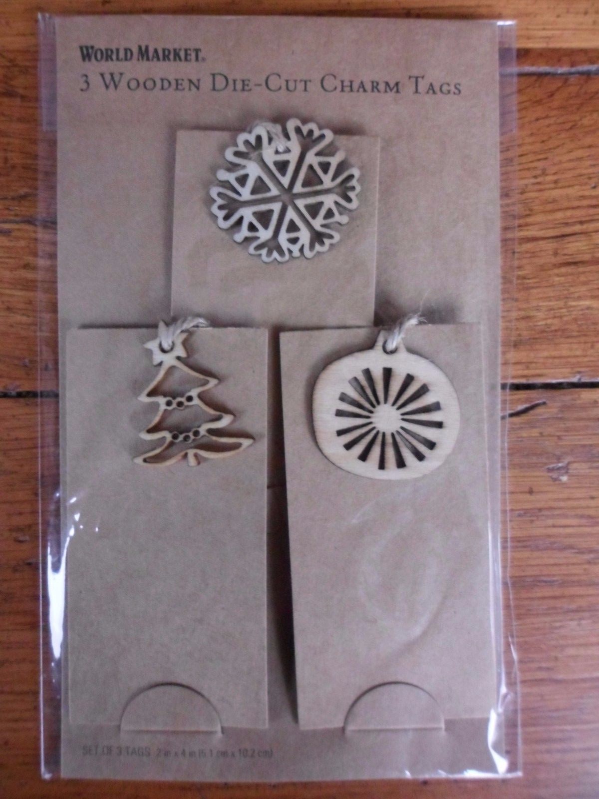 Gift Tags Kraft card stock with Charms Set of 3 Christmas