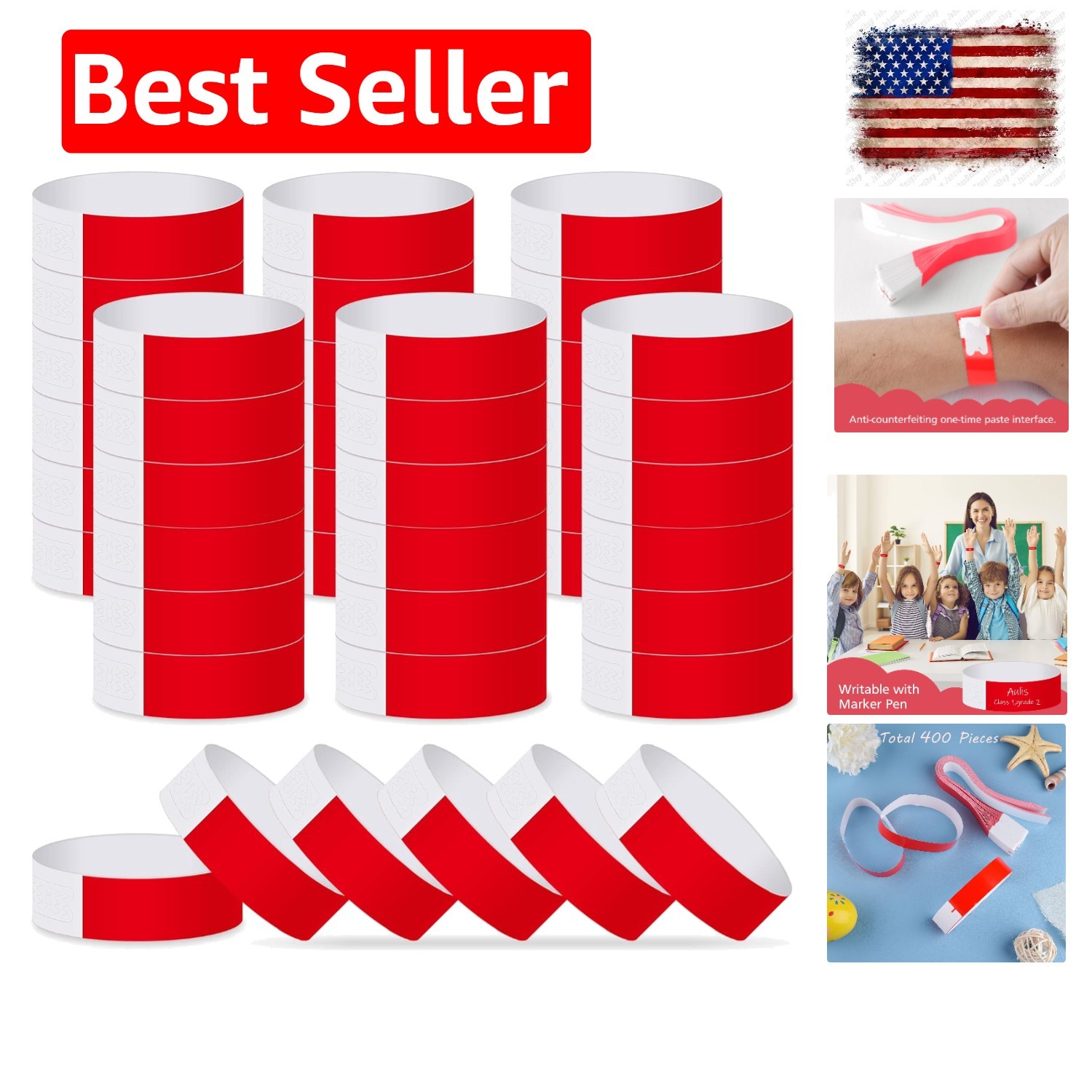Red Paper Event Wristbands 400 Pcs Paper Wrist Bands Waterproof Armbands Brac…