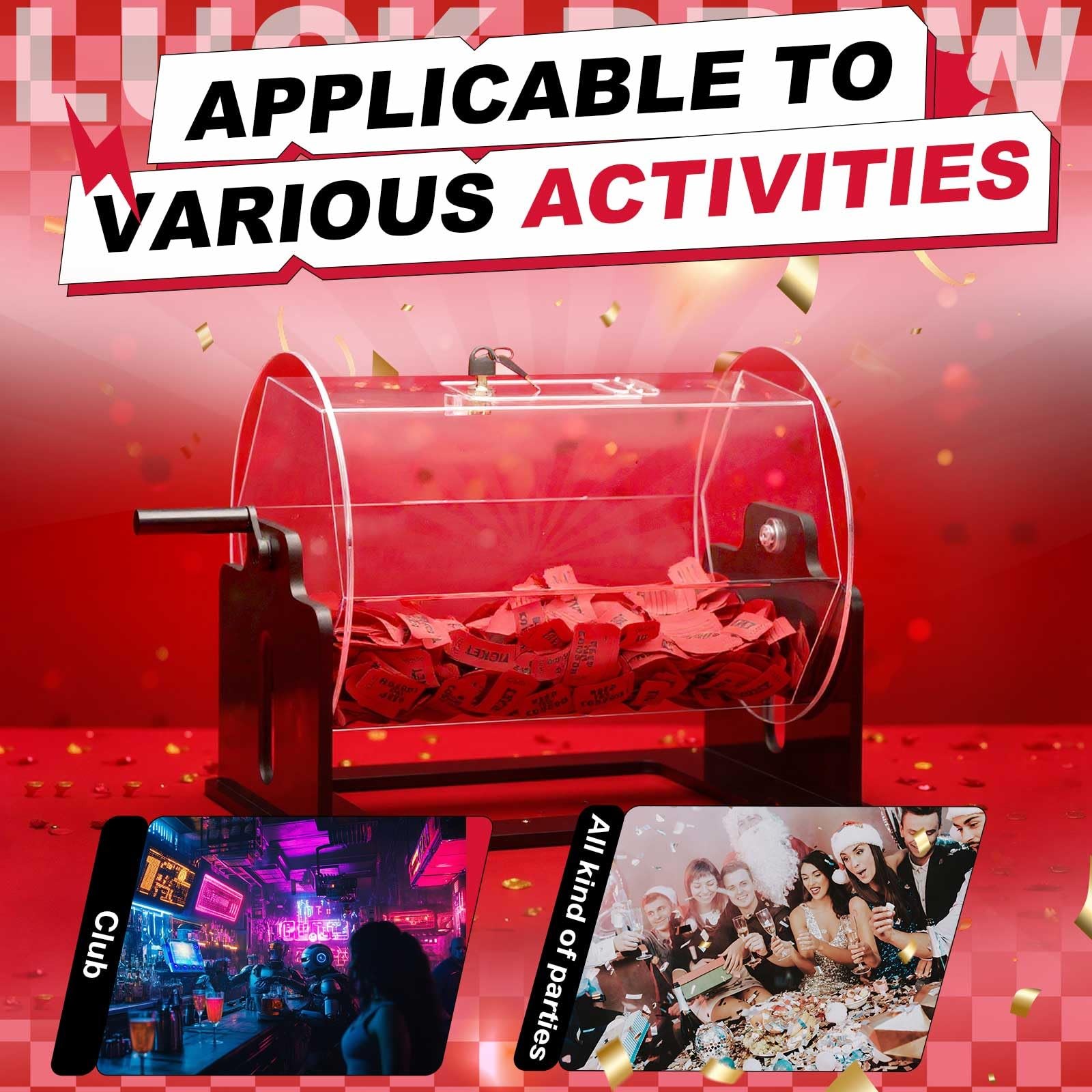 Extra Large Acrylic Raffle Drum, 16 x 12 x 14 Inches Clear Raffle Tickets Spi…