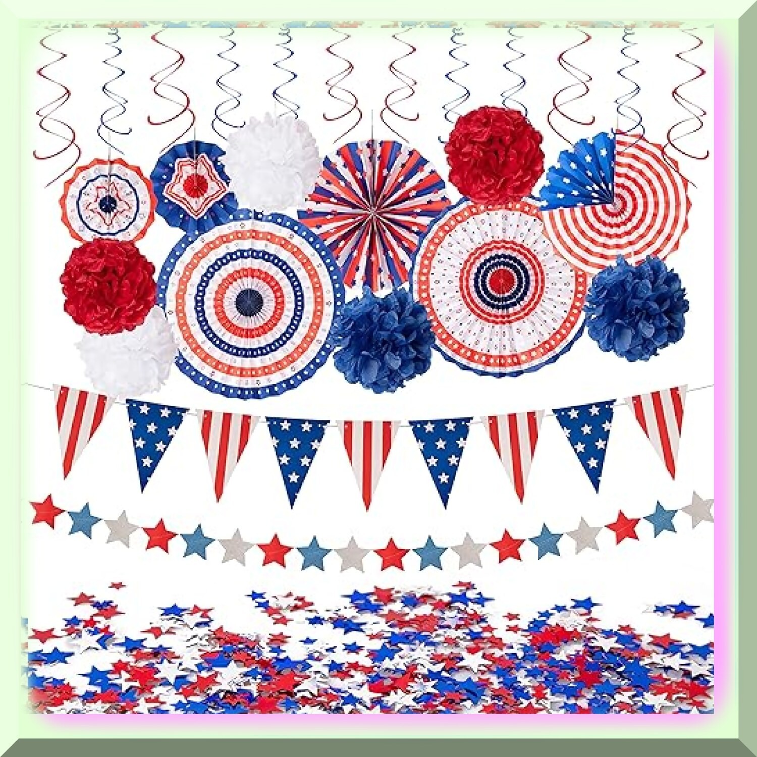 Red, White, and Blue Patriotic Party Decor Set with Flags and Stars