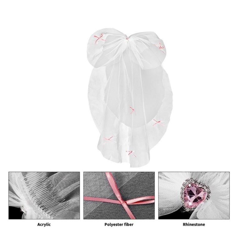 Wedding Veil Pearls Ribbon Short Veil Bride Hair Accessoies White Sheer Veil