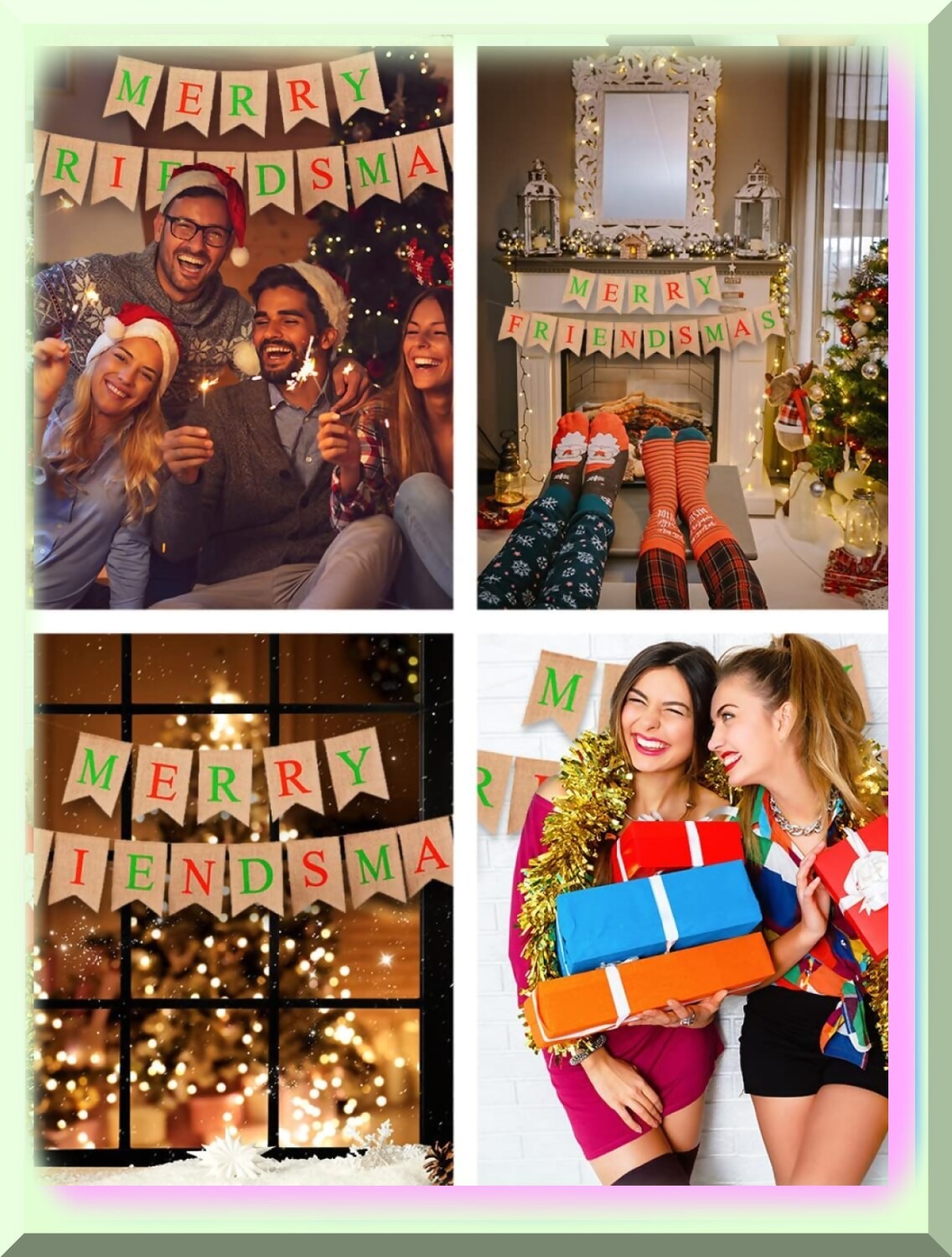 Jute Burlap Merry Friendsmas Banner and Garland Set