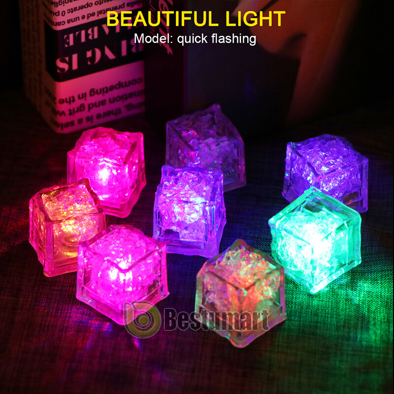 8/48xMulti Color Rainbow Flash Light Up Ice Cube LED Glow Ice Cube ON/OFF SWITCH