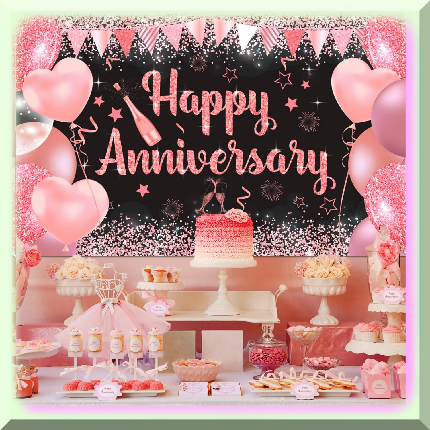 Rose Gold Anniversary Celebration Backdrop 70×43 inches