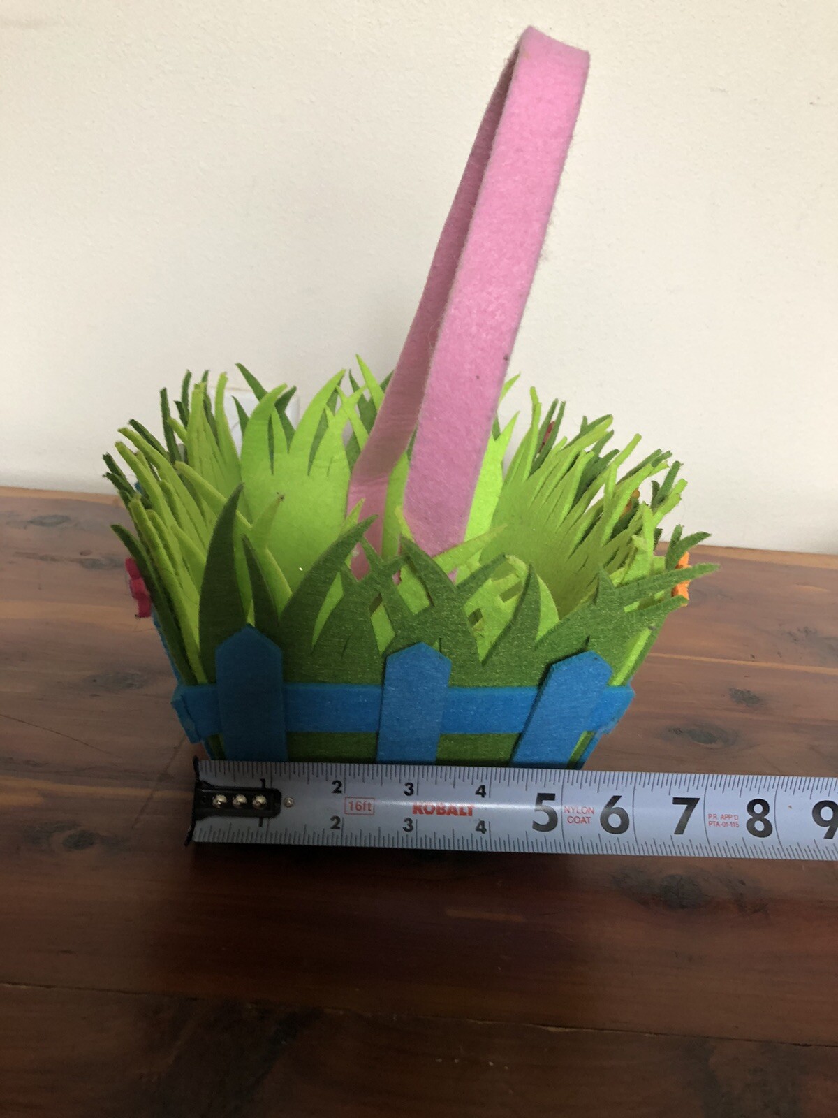 Easter Basket Soft Fabric Felt Bright Colors Bunny Grass & Flowers Decor Bucket