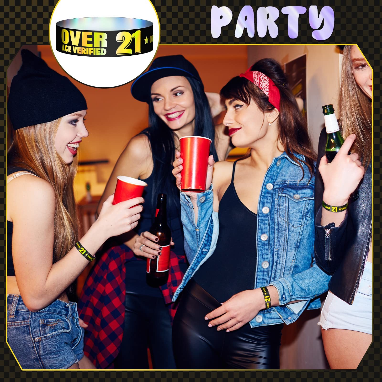 500 Pcs Over 21 Wristbands Holographic Events Wristbands Plastic Party Bracel…