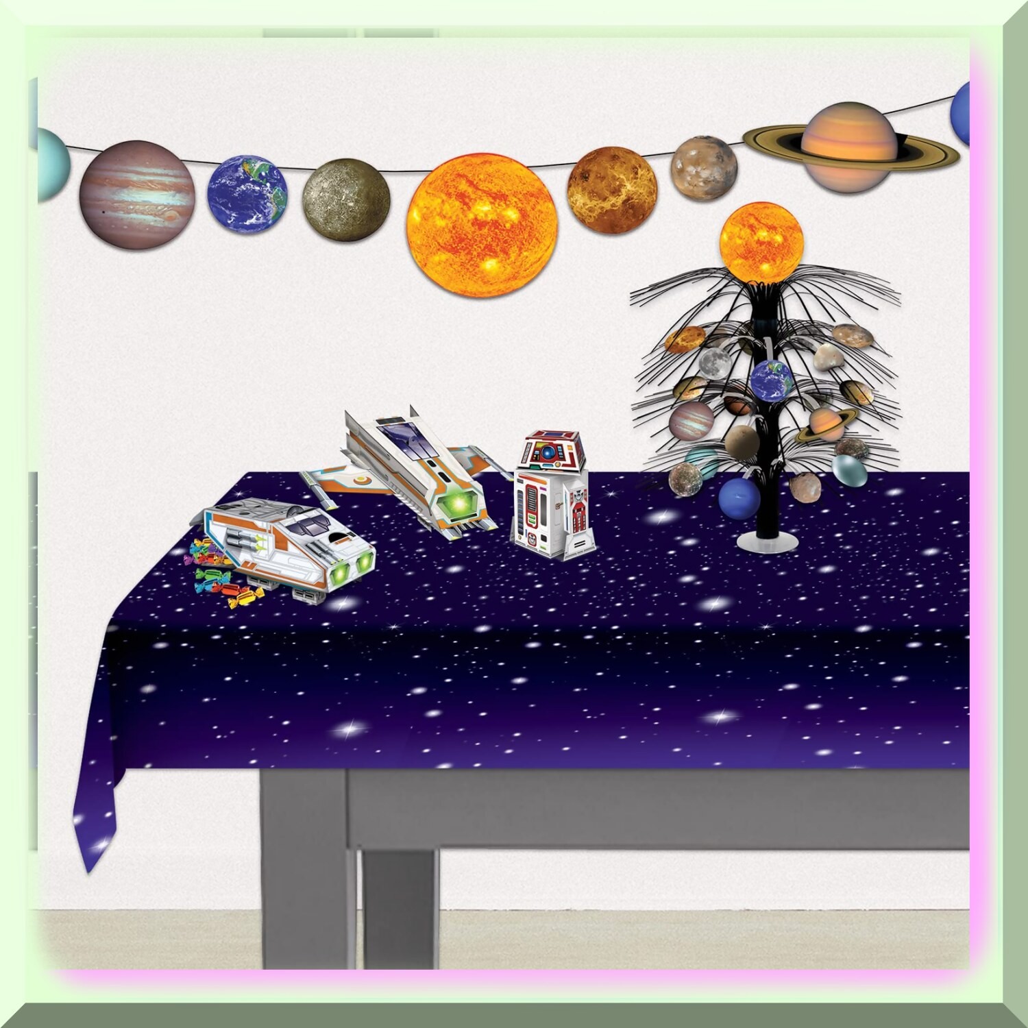 Space-themed plastic tablecloth 54×108 inches