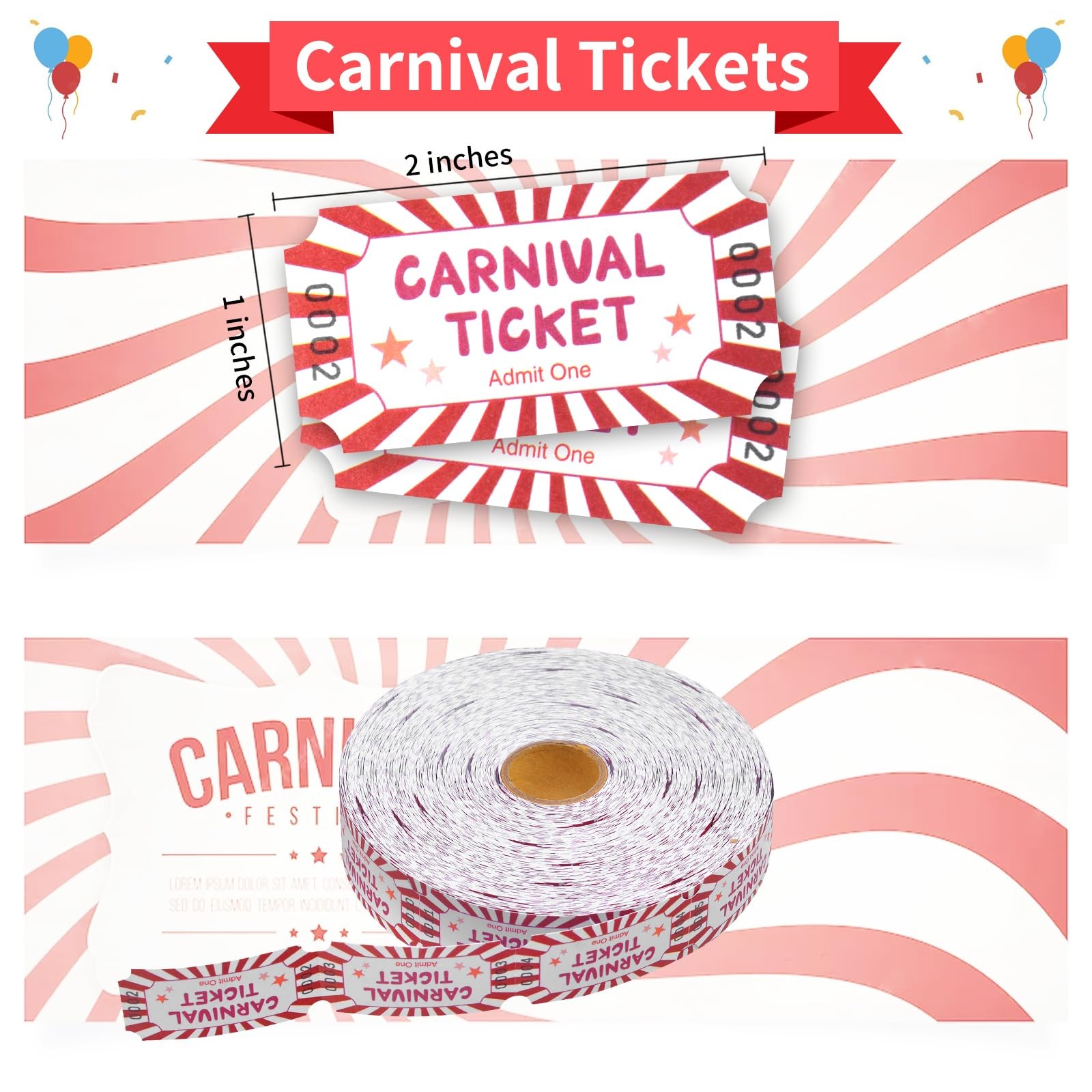 1000 PCS Carnival Roll Tickets Raffle Single Roll Party Theme Decorations