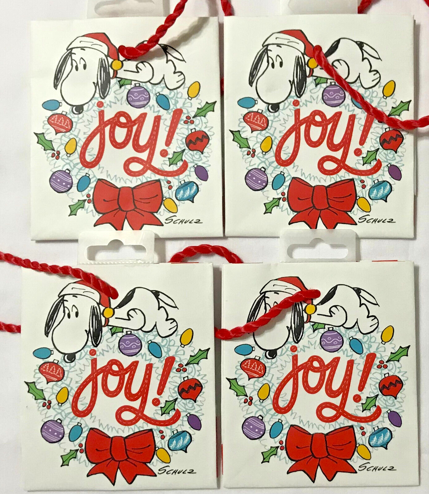 4 Lot Peanuts Snoopy JOY Christmas Gift Card Holder Small Bags 4″ x 4.5″ x 2″