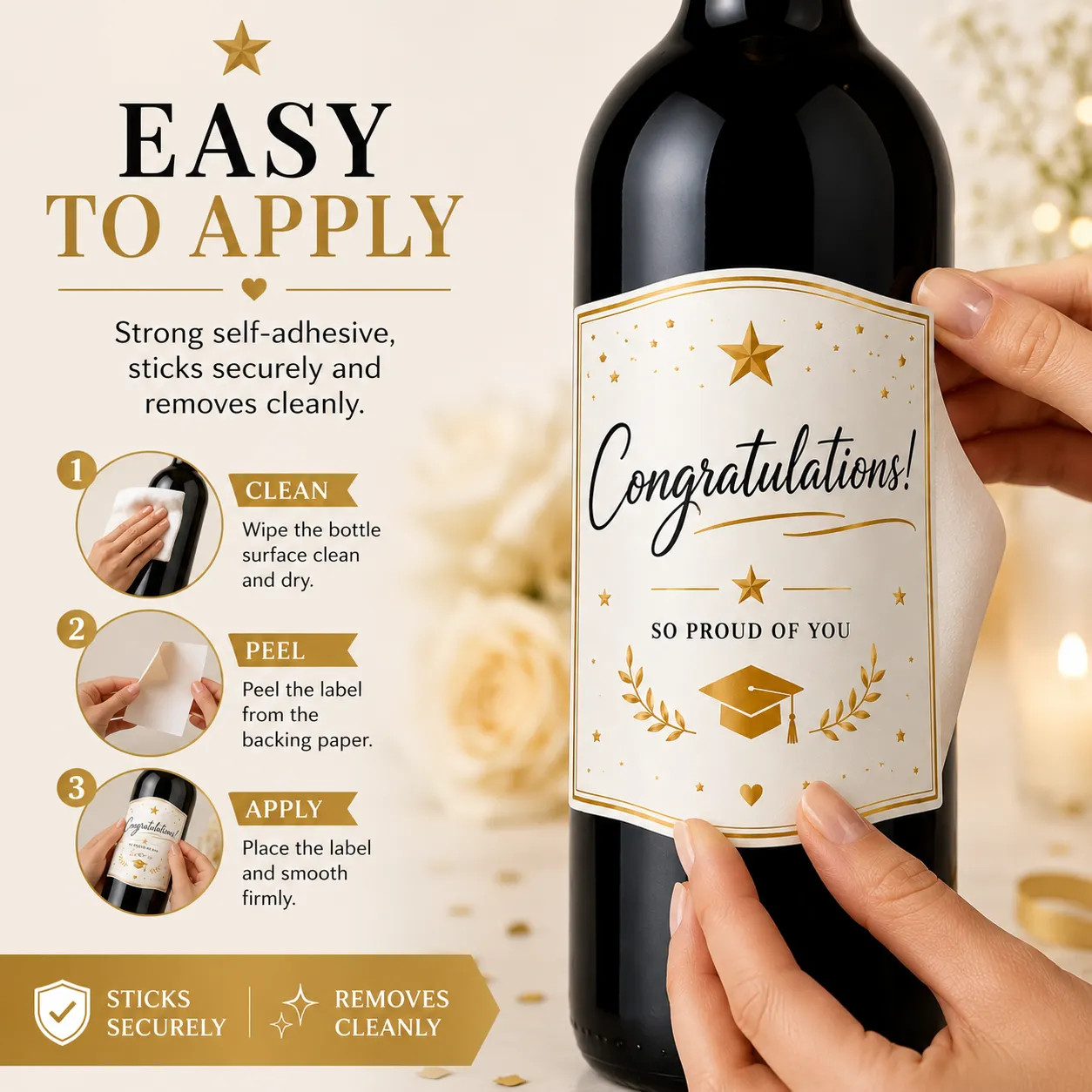 Personalised Congratulations Bottle Label Sticker Custom Wine Champagne Gift