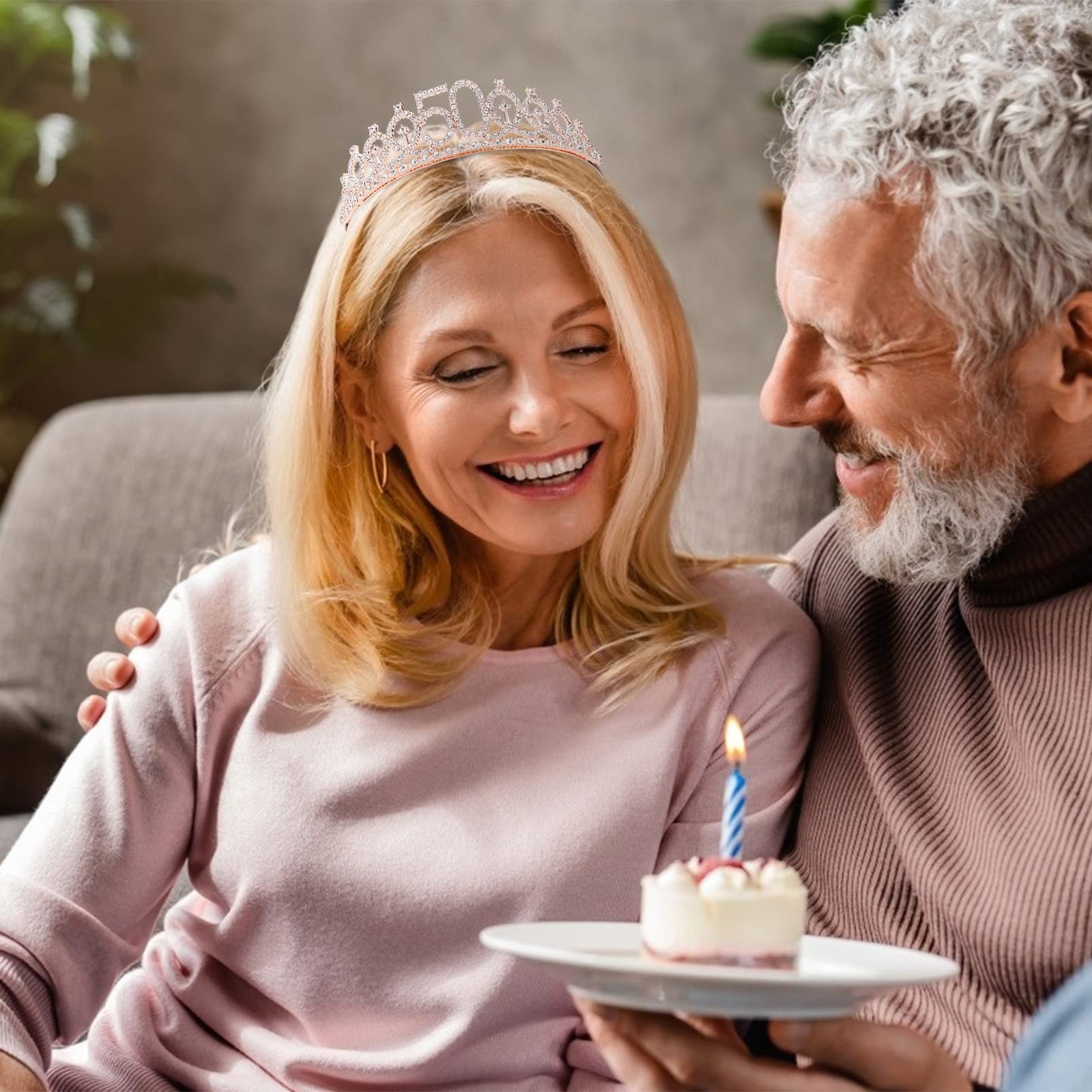CIEHER 50th Birthday Crown + 50 & Fabulous 2 Piece Set, Sash & Tiara Set