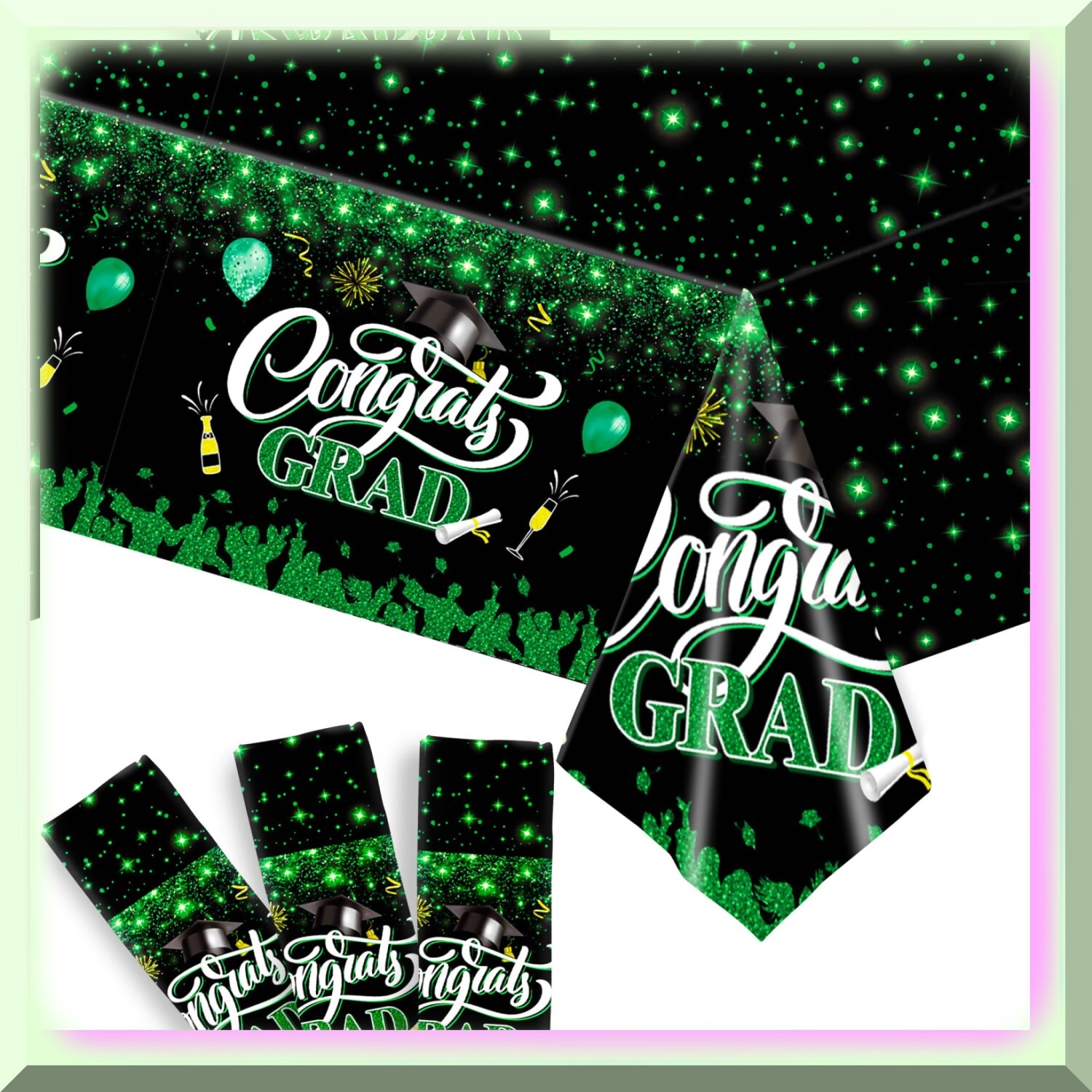 Vibrant Green Graduation Table Cover 108×54 Inches Pack of 3