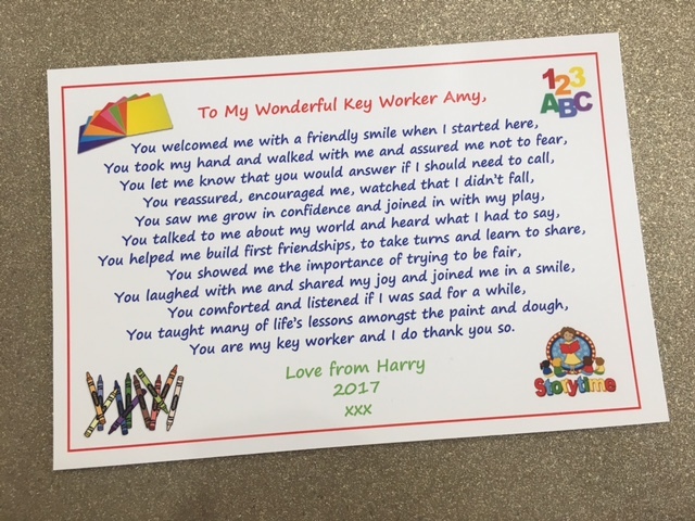 Personalised Poem Card End of term leaving Thank You Gift nursery school teacher