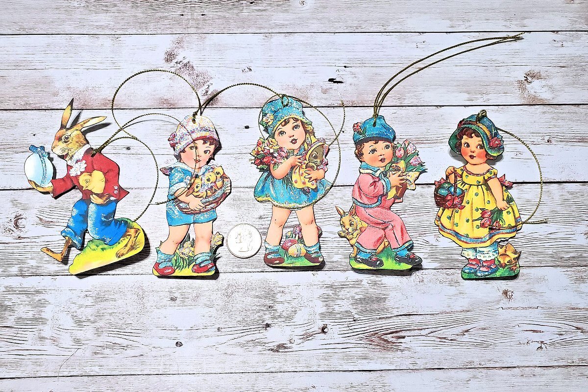5~Easter~Retro~Vintage~Kids~Fussy Cut~Linen Cardstock~Gift~Hang~Tags