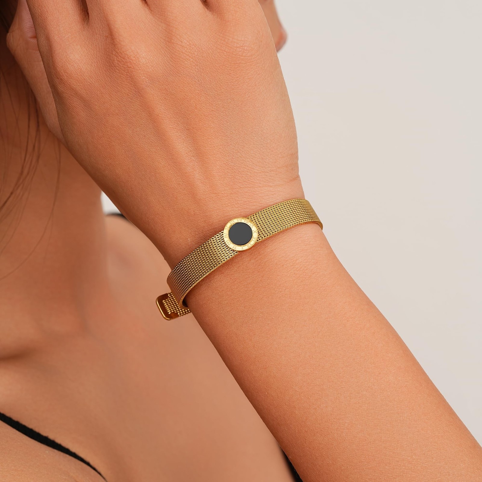 Gold Bracelets for Women, Watchband/Adjustable Slider Bracelet Twist Bar Chai…