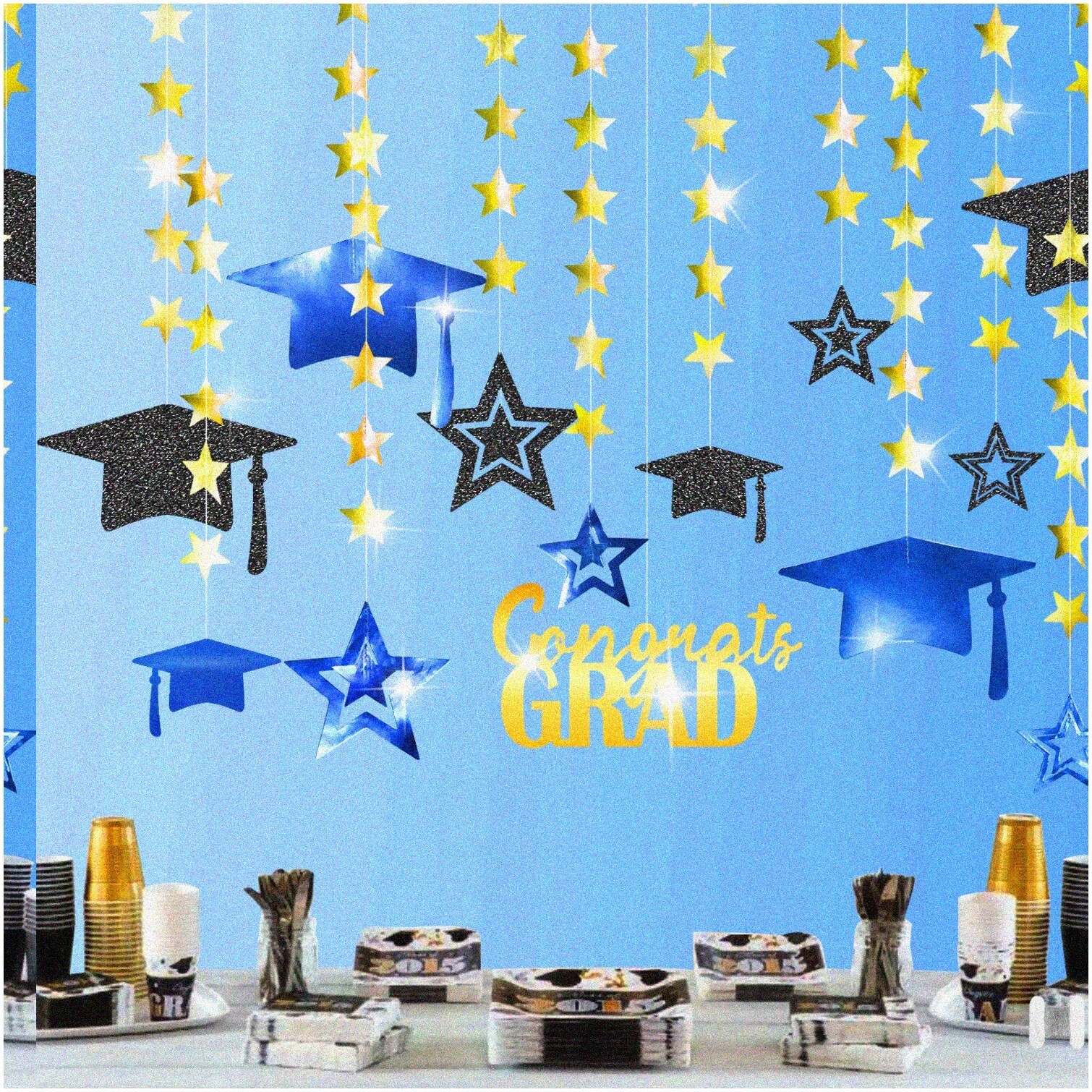 Graduation Party Decorations with Cap Banner and Streamers