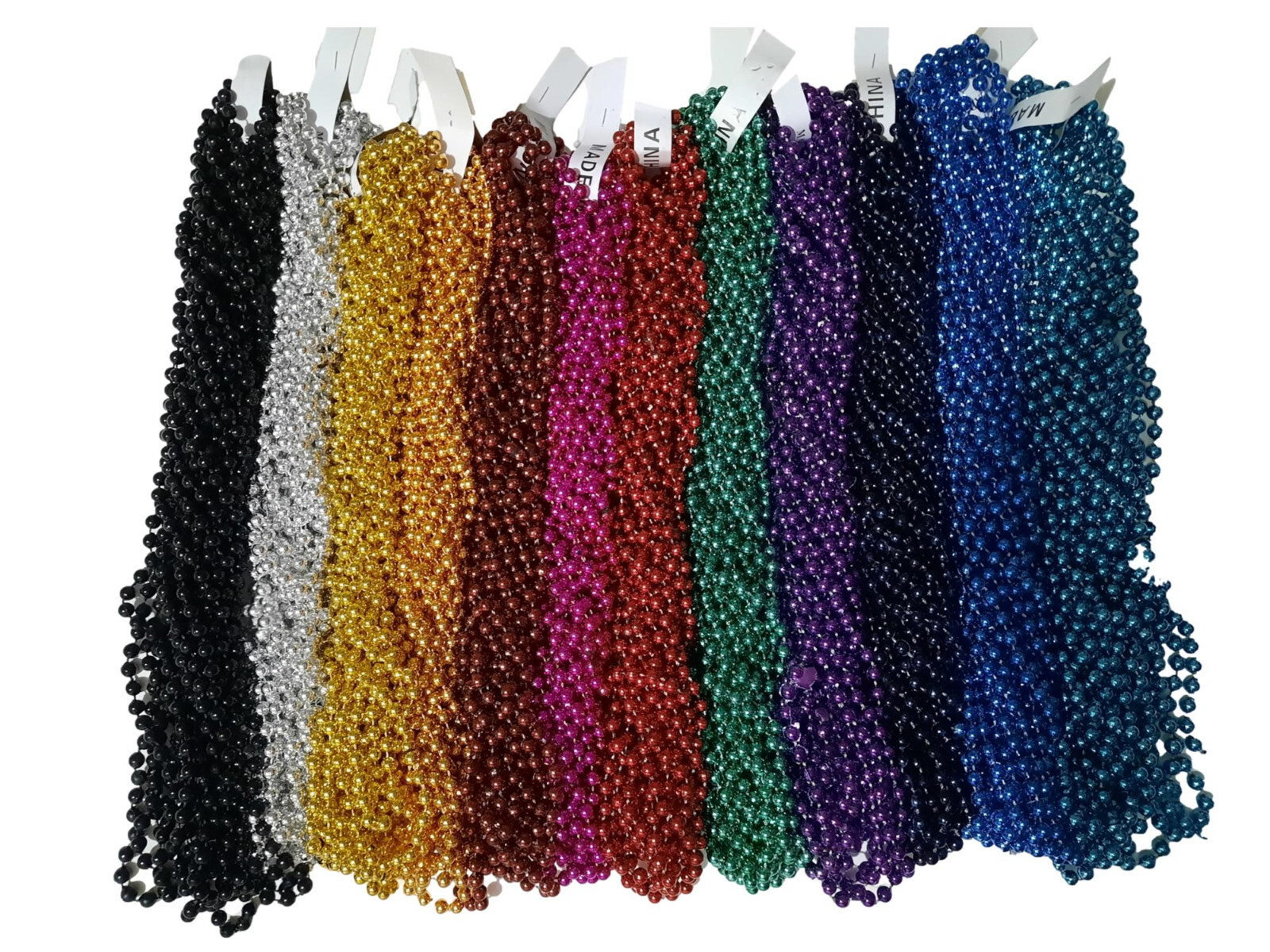 6 Mardi Gras Beads Necklaces choice Red Pink Blue Green Purple Gold Silver