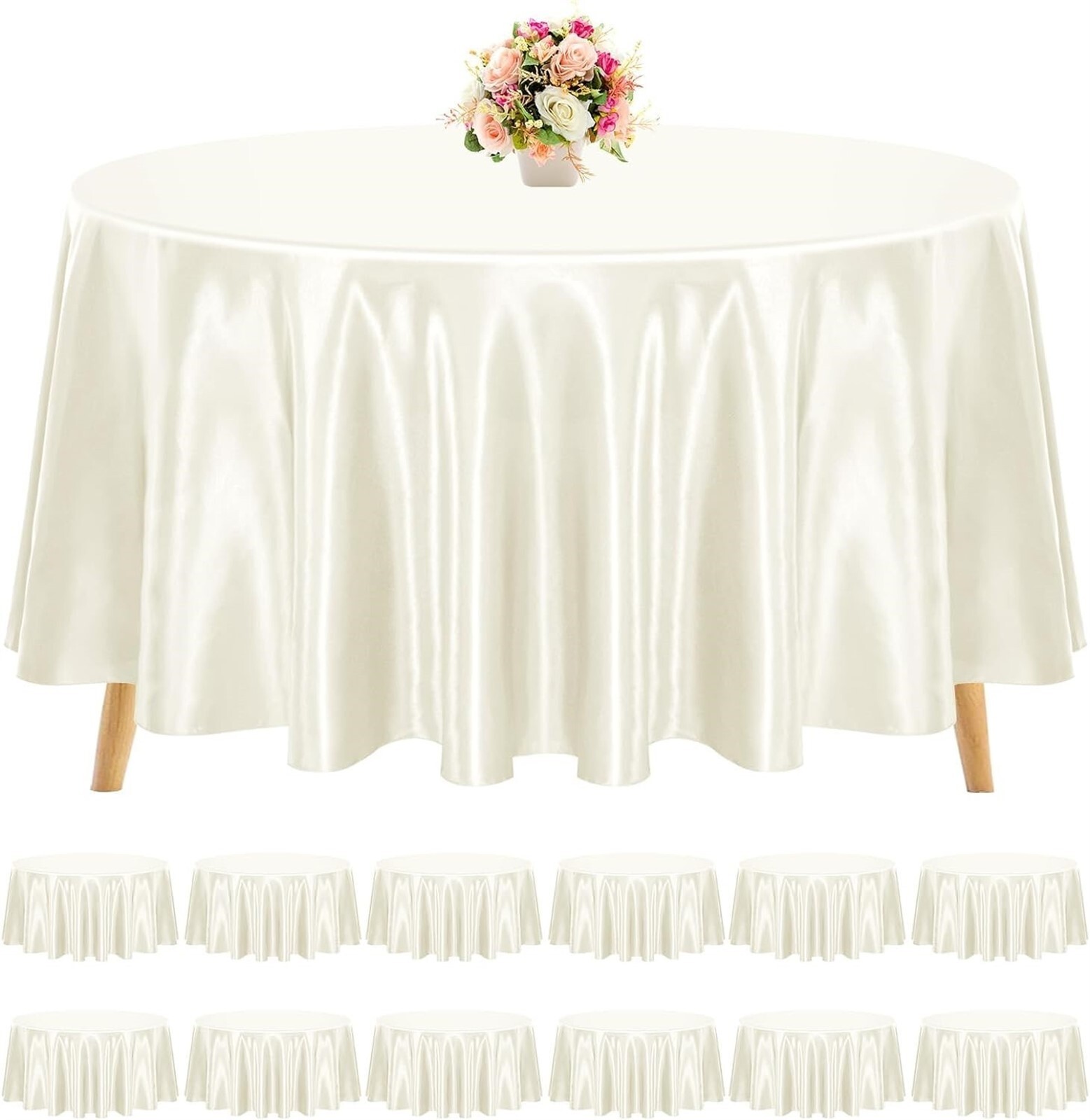 2 PCS 110″ Ivory Satin Round Premium Tablecloth for Wedding/Banquet/Restaurant