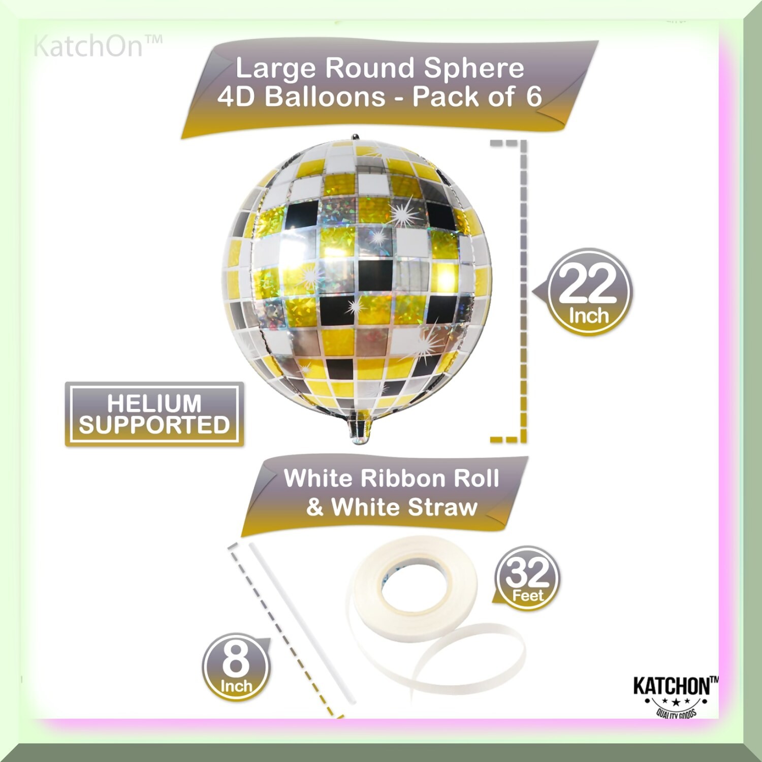 22-inch Black and Gold Disco Ball Balloons
