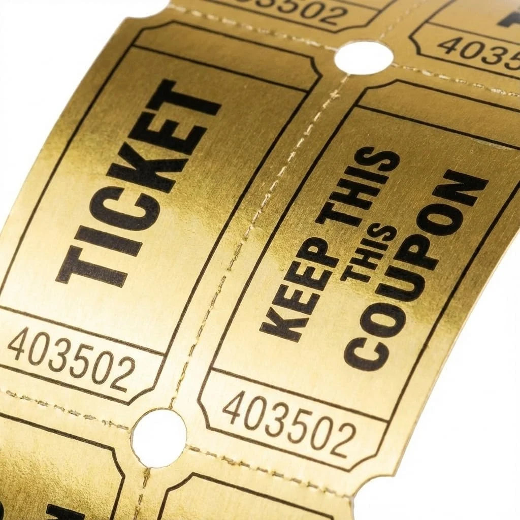 Golden Tickets 1 Roll 1000 Metallic Foil Raffle Tickets for Events, Carnivals, C