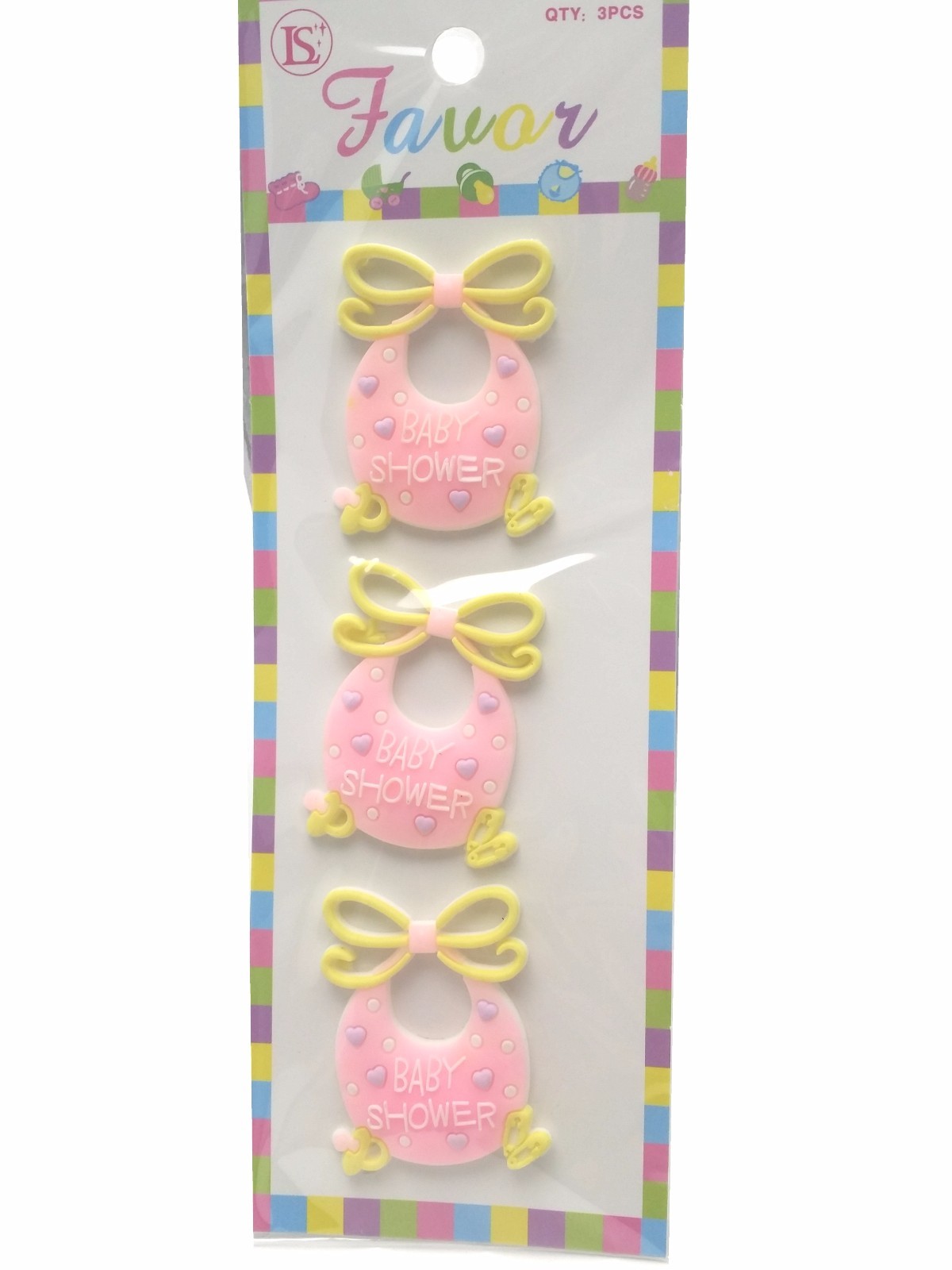 12 Flexible Pink Bib baby shower favors appliques – 4 pk of 3