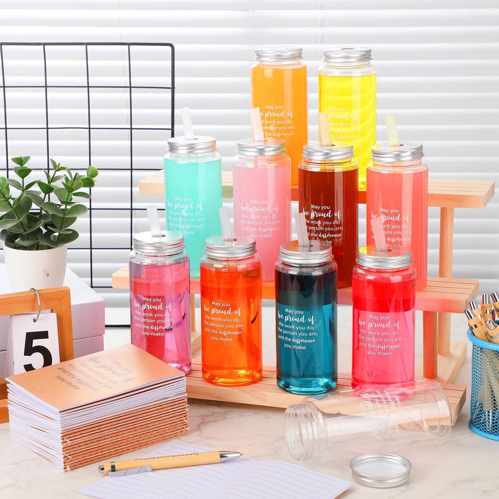 Skylety 72 Pcs Employee Appreciation Gifts Bulk 13.5oz Clear Tumblers with Li…
