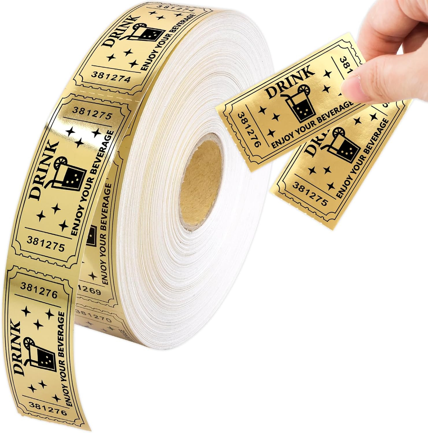 Ceiba Tree 1000Pcs Gold Raffle Tickets Roll Single Roll Drink Tickets for Events