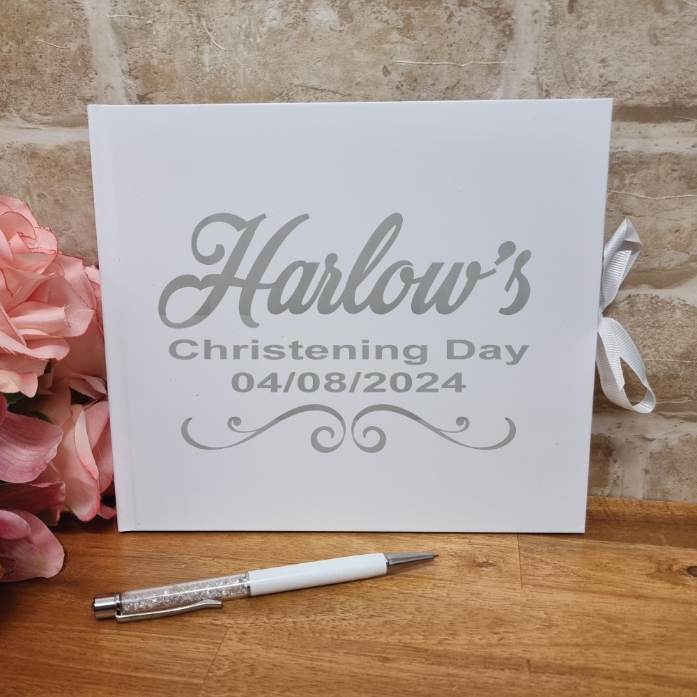 Christening Baptism Personalised Guest Book & Pen for Messages