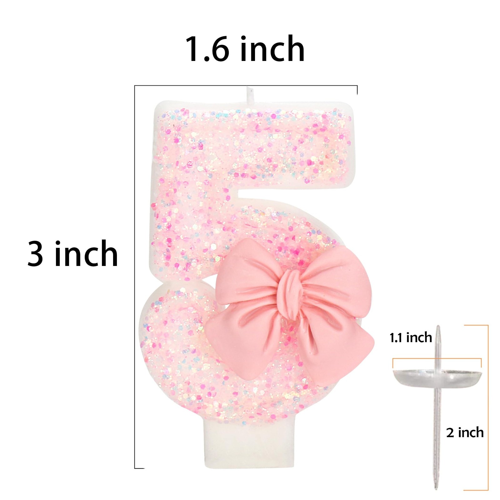 50th Birthday Candles for Cake, Pink Bow Number Cake Candles, 2.76 inch Numbe…