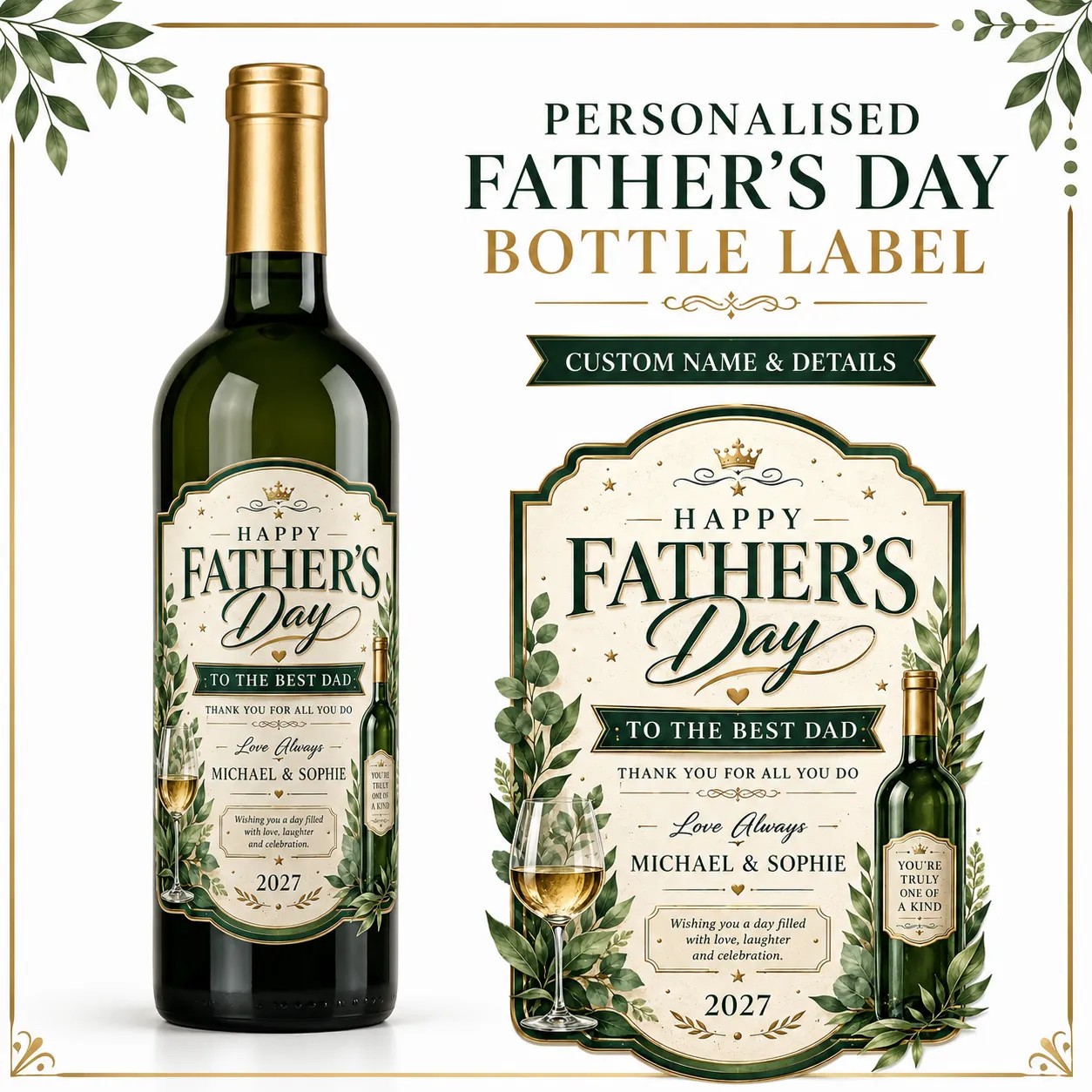 Personalised Father’s Day Bottle Label Sticker Gift for Dad Wine Champagne