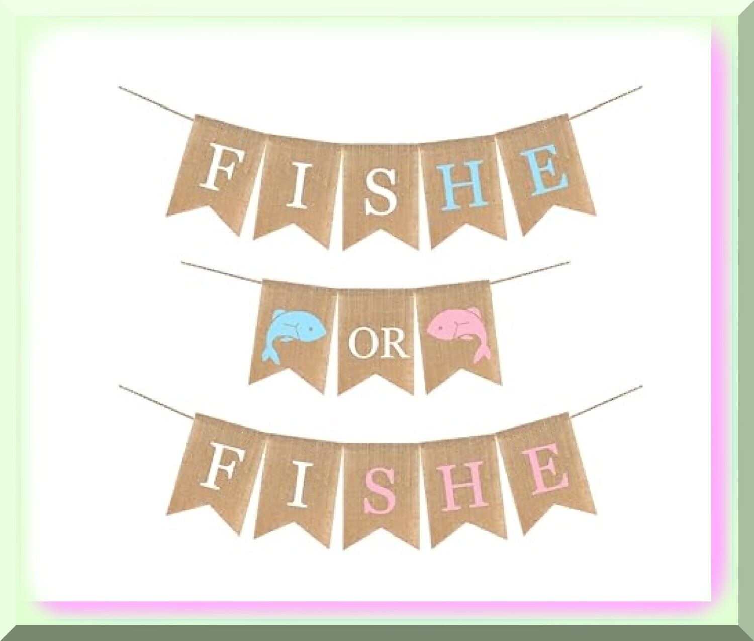 Fishy Fun Gender Reveal Burlap Flag Set