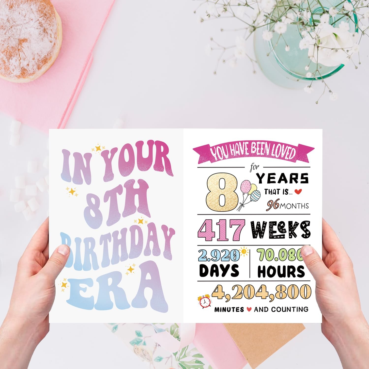 UUEFKTN Cute Happy 8th Birthday Card Gift for 8 inches x 5.3 inches,