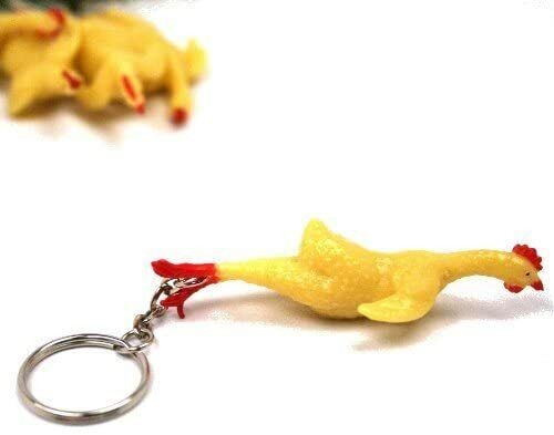 12 TOTAL 3″ Rubber Stretch Rubber Chicken Key Chain – Gag Gift Joke (1 dozen)